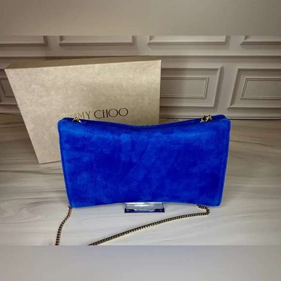 Jimmy Choo Venus Electric Blue Suede Clutch | Crystal Embellished | New - Picture 3 of 5